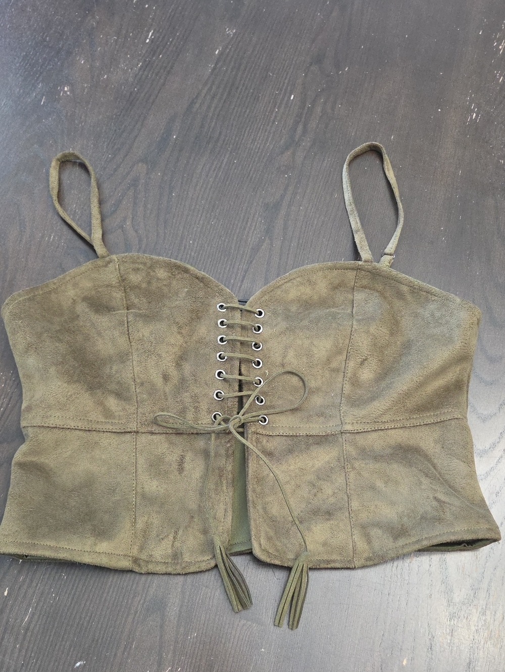Suede Lace-Up Olive Corset Crop Top